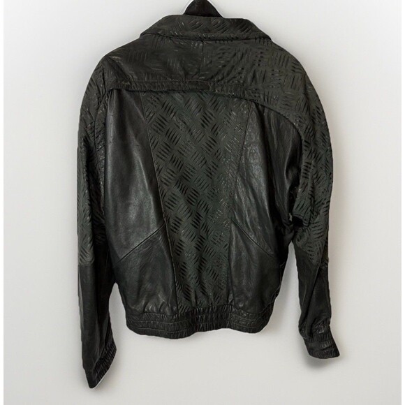 Vintage 80s Andrew Marc Leather Bomber Flight Style Coat Jacket Large Textured - Picture 2 of 10